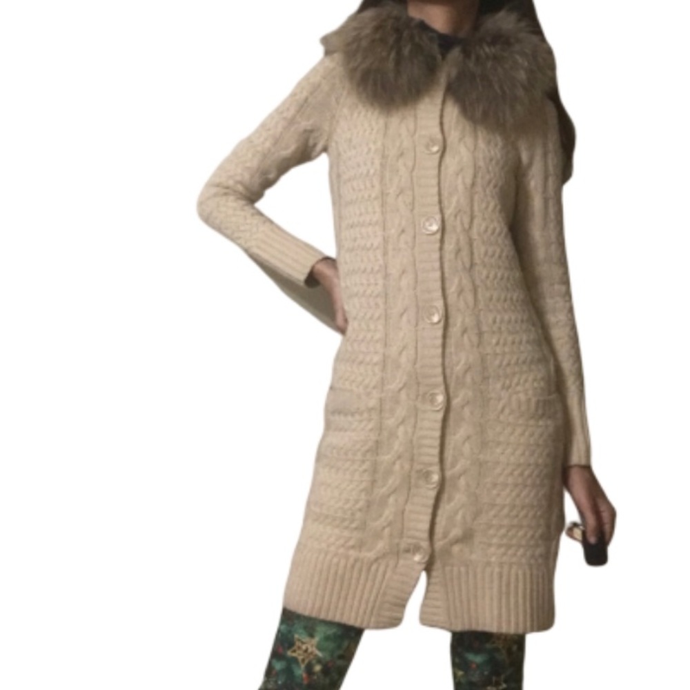 Robert Rodriguez Tan fur collared long cardigan xs